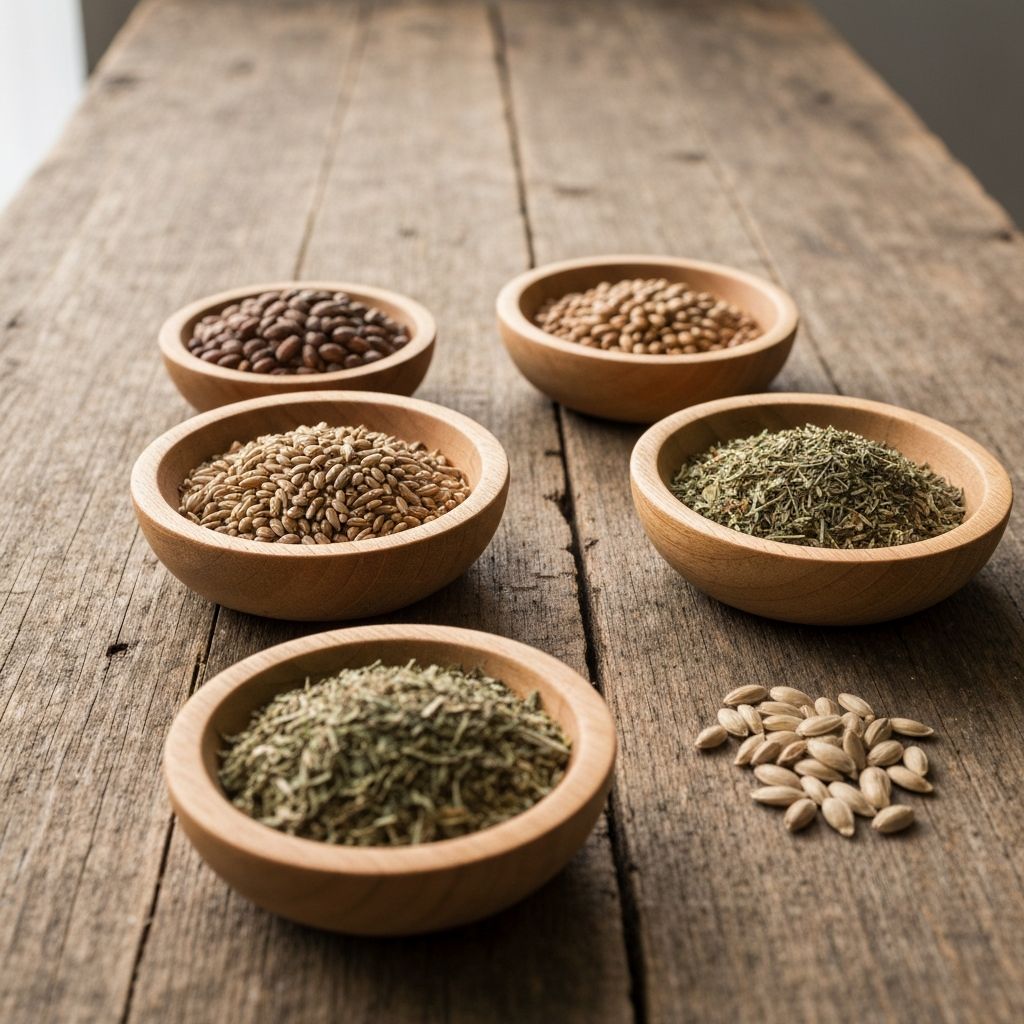 Samen und getrocknete Kräuter